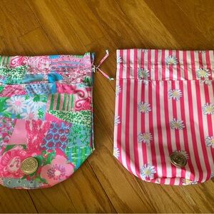 Lilly Pulitzer Pink Floral & Patchwork Drawstring Pool Pouches - Set of 2